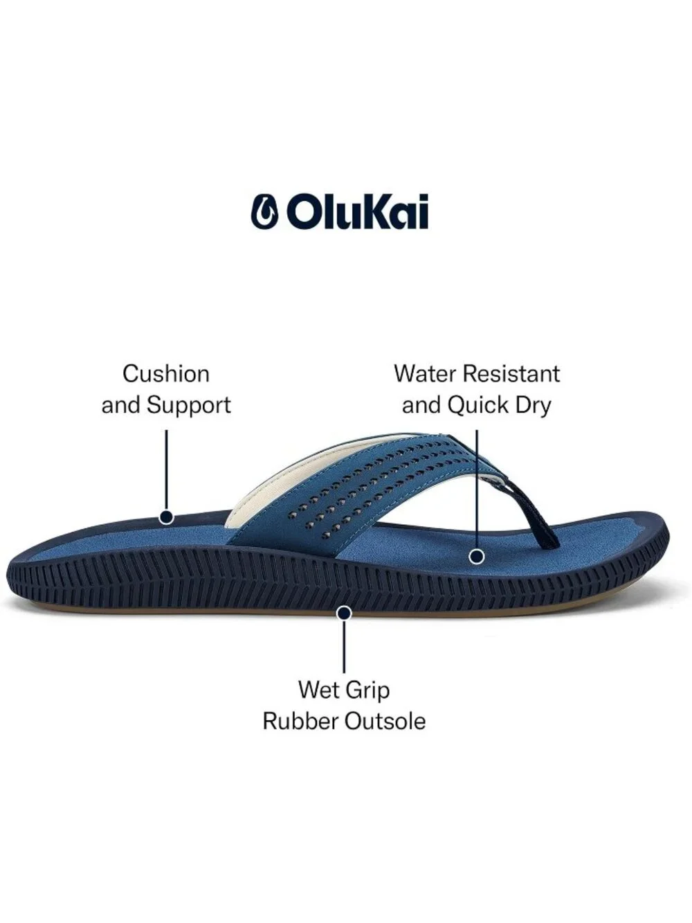 Men's Coastal Blue Resistant Flip Flops Arch Support Comfort Beach Sandal Shoes